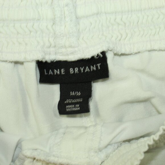 LANE BRYANT Size 14-16 White Smocked Waisted Drawstring Linen Blend Pants - Picture 3 of 7